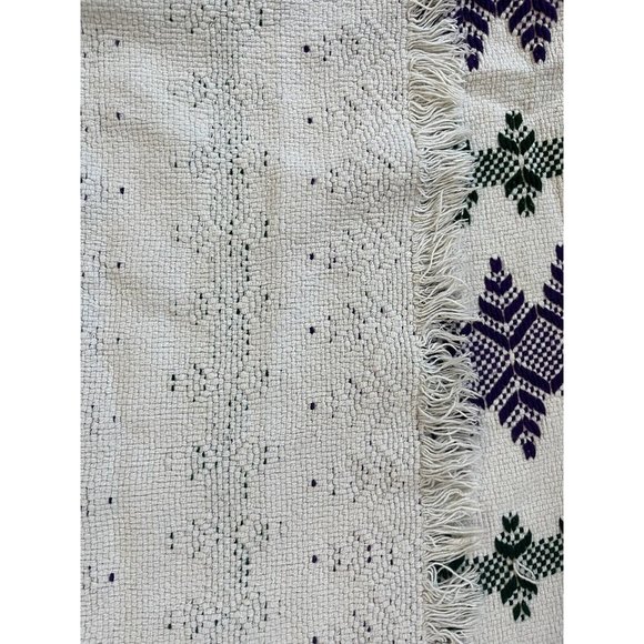 Embroided Yarn Blanket Green Purple Diamond Leaf 50 x 58 in plus Fringe - Picture 9 of 13